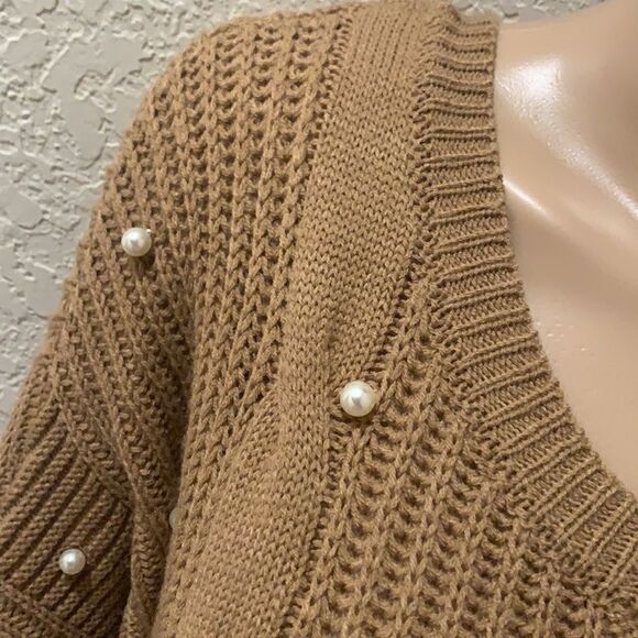 Cable Knit Camel Sweater Dress with Pearls - Picture 11 of 17